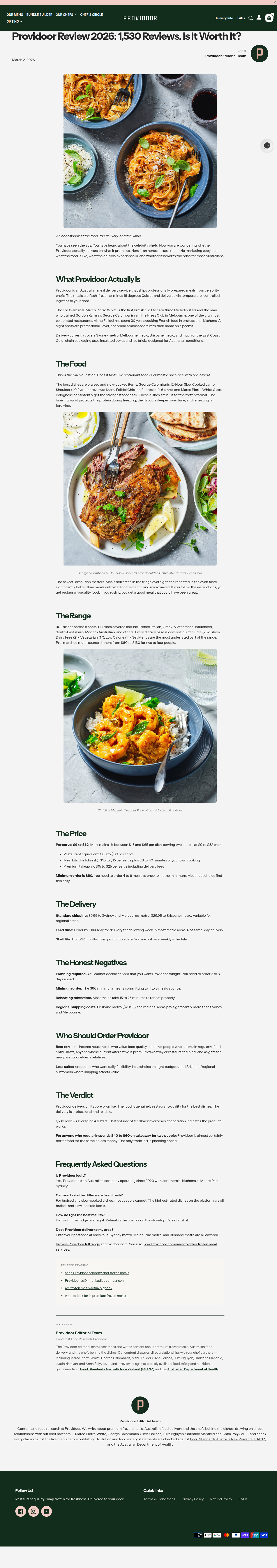 Archived Providoor page showing the Providoor masthead, the headline ‘Providoor Review 2026: 1,530 Reviews. Is It Worth It?’, its 2 March 2026 date and Providoor Editorial Team byline.